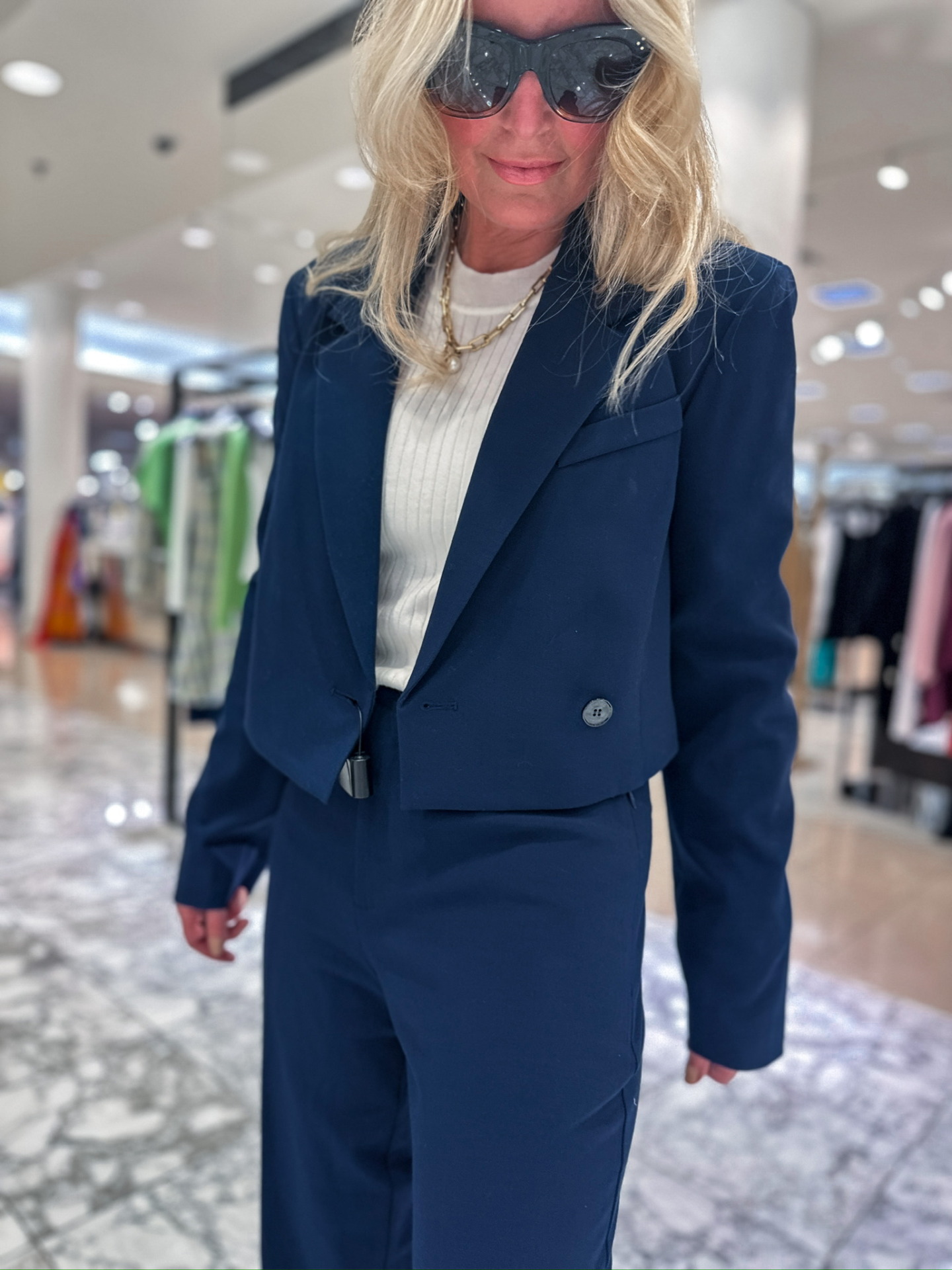 Frame Cropped Navy Blazer